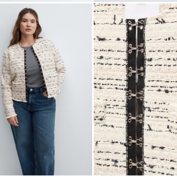 MANGO Tweed Jacket with Hook-and-Eye Fastenings | Size: 3X (fits like a 2X) - Picture 2 of 5